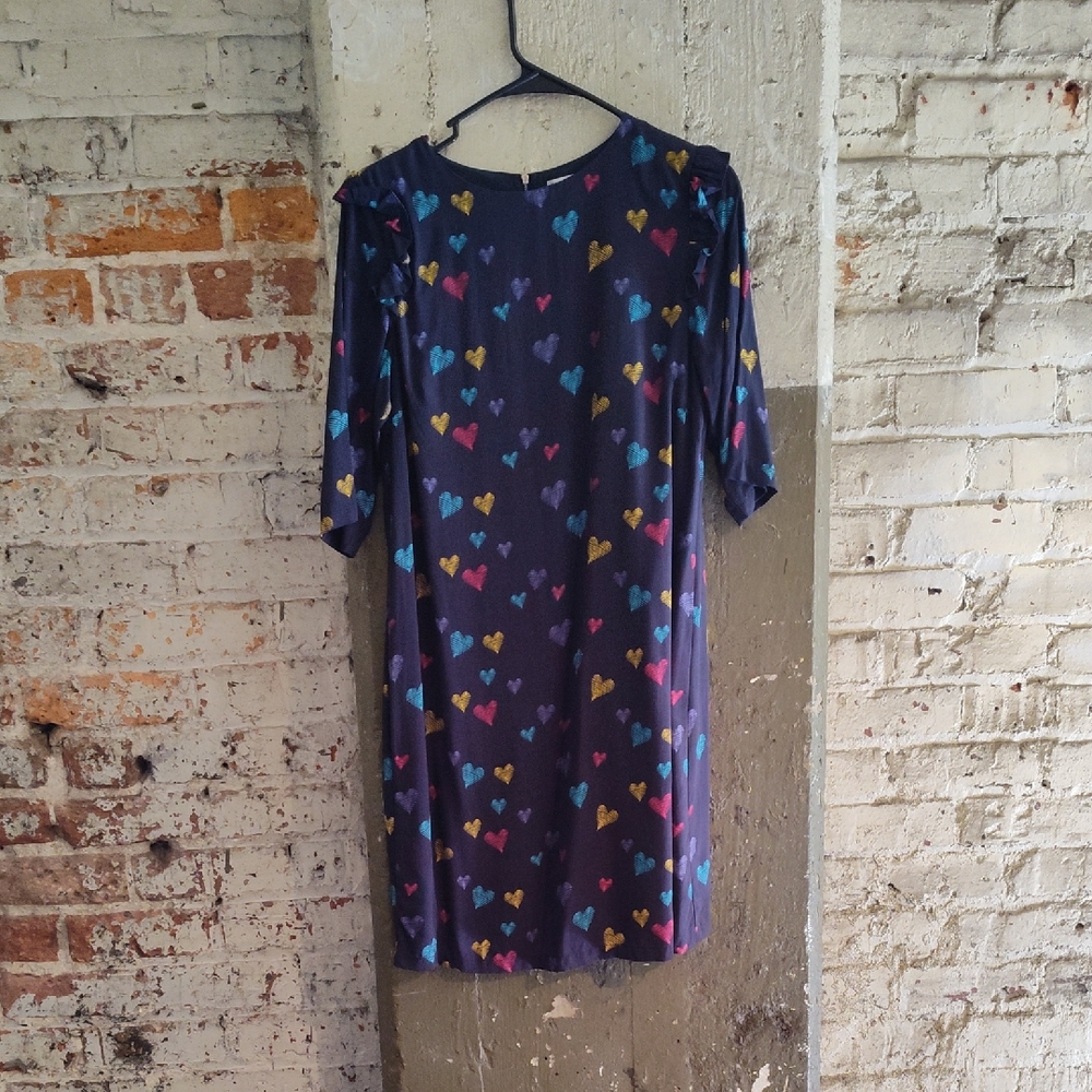 Modcloth Navy Dress with Multicolored Hearts